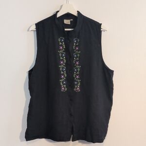 VINTAGE linen vest top with embroidery - size xl